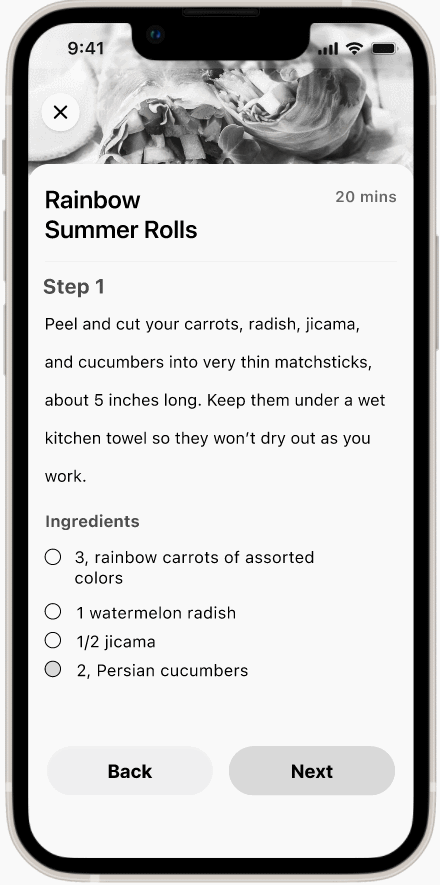 Recipe screens